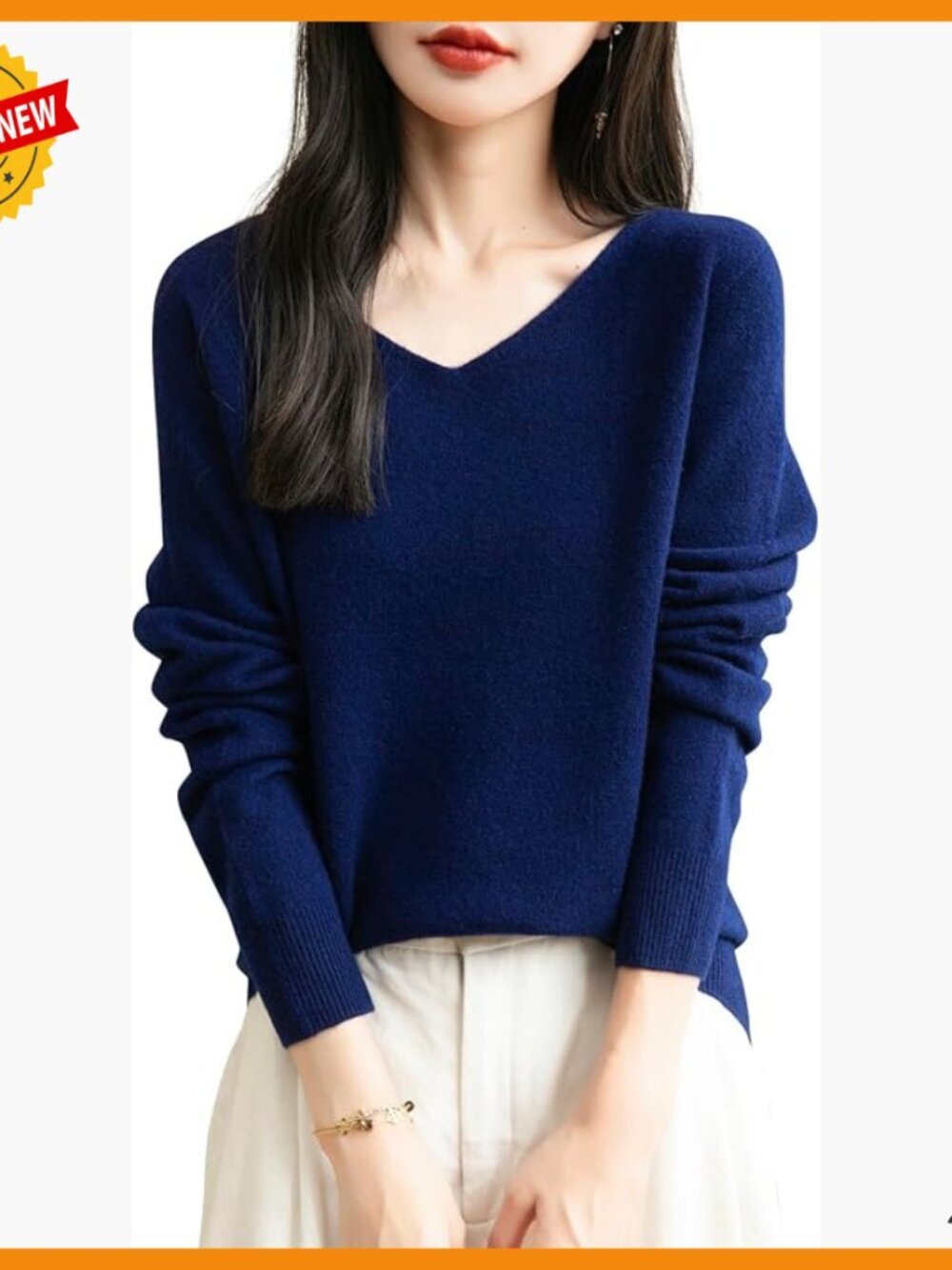 100% Merino Wool V-Neck Sweater Seamless Knit Long Sleeve Pullover